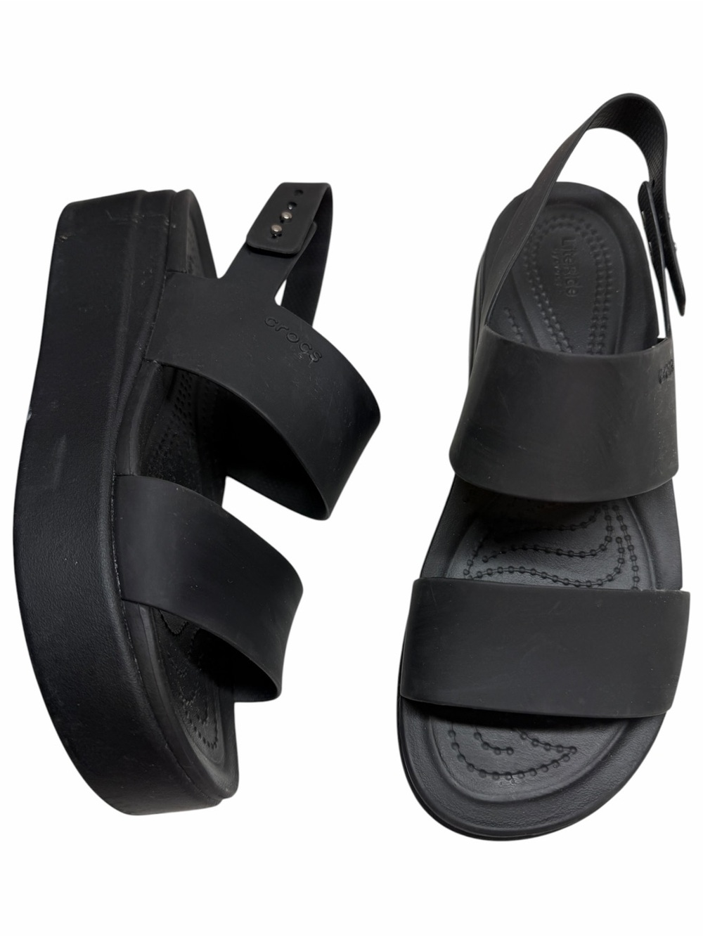Crocs Brooklyn Low Wedge Platform Sandals Shoes black adjustable heel strap sz 9